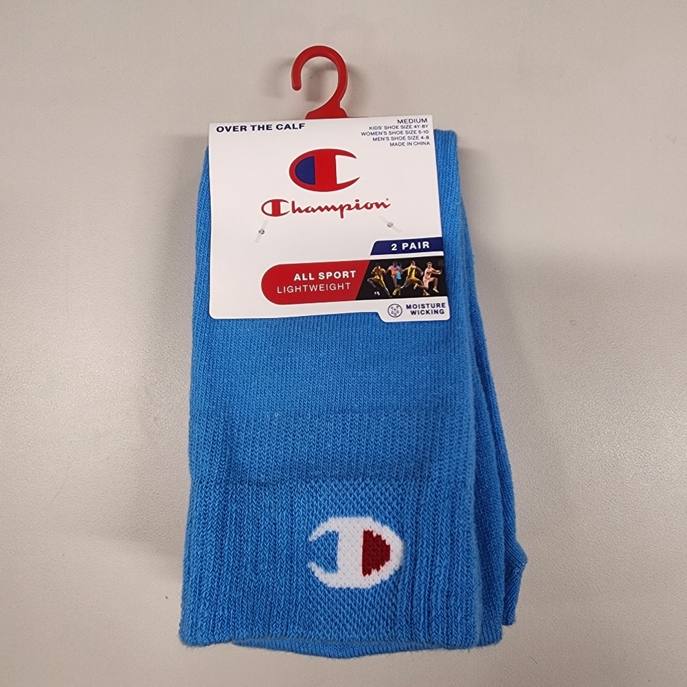 Champion All Sport Over The Calf Socks 2 Pair Blue Lightweight Moisture Wicking
